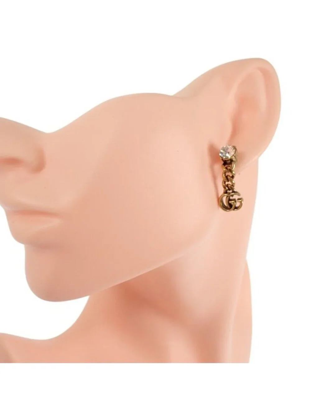 Gucci Crystal Double Earrings Metal Aging Gold